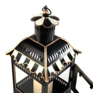 Lanterne à bougie en fer et verre de style pagode noire et blanche, idéale pour offrir en cadeau et décorer la table à manger, provenant d'Inde - Product Image 3