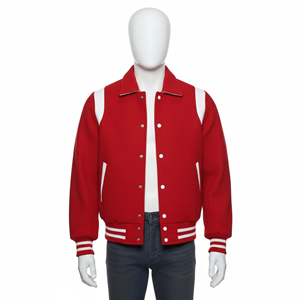 Nouvelle veste universitaire rouge pour homme 2026 en laine et polyester, style preppy, col rabattu, coupe classique, pour l'automne - Product Image 1