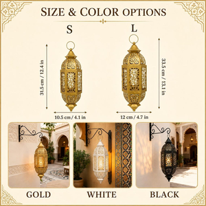 Farol Colgante Marroquí, Portavelas de Metal, Farol Vintage con Recortes, Decoración de Pared Boho, Farol Decorativo para Patio y Jardín - Product Image 3