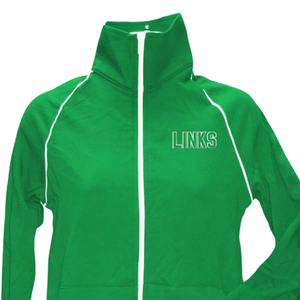 The <b>Links</b> Logo Letter Track Jacket Kelly Green Full Zip Athletic Outerwear Custom Embroidered Casual Apparel Bulk Supply - Product Image 6
