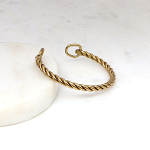Bracelet manchette torsadé en laiton fait main - Style vintage minimaliste ouvert - Bijou empilable doré rustique bohème - Product Image 2