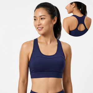 Wire-Free Sports Bra Women <b>Navy</b> Blue Supportive Workout Bra Seamless Comfortable Fitness <b>Top</b> - Product Image 5