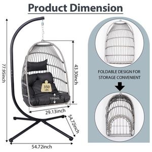 Silla de huevo para interior y exterior, Columpio de ratán con cesta colgante de mimbre para Patio, dormitorio, sala de estar, balcón, Patio - Product Image 2