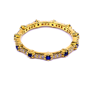 Atractivo 14K oro amarillo Azul zafiro piedras preciosas encanto elegante eternidad corte único diamante anillo de banda completa - Product Image 1