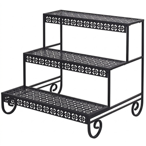 Nuevo Soporte Metálico para Plantas, Estante Rectangular con Rejillas para Exhibición de Flores en Interiores y Exteriores, Soporte para Macetas Negro - Product Image 1