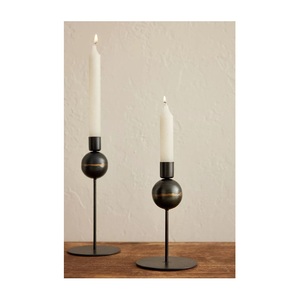 <b>Black</b> and Gold Orb Taper Candle Holder Set Mid-Century Minimalist <b>Candlestick</b> Stand with Ball Accent Luxury Metal Centerpiece - Product Image 2
