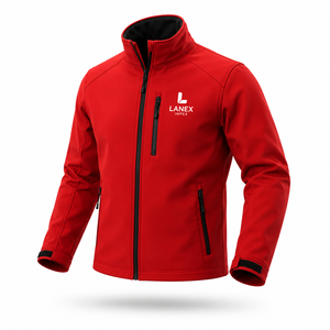 Custom Men's Red Softshell Jacket Stand Collar Waterproof Windproof Outdoor <b>Work</b> Jacket OEM ODM Winter <b>Fleece</b> Lined Winter Wear - Product Image 1