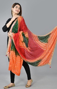 Nouvelle tendance : Dupatta Bandhani multicolore avec bordure en dentelle Gota Patti faite à la main, Dupatta Bandhej traditionnel du Rajasthan pour femmes - Product Image 4