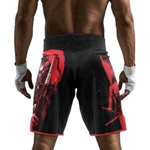 Men's Black MMA <b>Shorts</b> Red Samurai And Skull Print Quick Dry Mixed Martial Arts Fight Wear Regular Fit Practice <b>Grappling</b> <b>Shorts</b> - Product Image 4