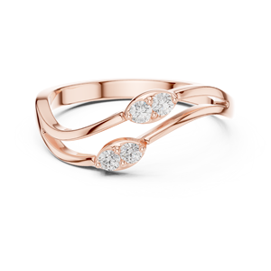 Anillo de Oro Rosa de 10K con Doble Ola y Diamantes Cultivados en Laboratorio de Corte Redondo, Menos de 1 Quilate, de Lujo para Mujer - Product Image 1