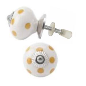 Boutons en céramique à pois jaune citron Design industriel blanc poignée d'armoire tire pour cuisine chambre salon tiroir - Product Image 1