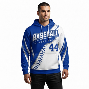 Sudadera con Capucha para Hombre, Diseño de Campeones de Béisbol, Estampado Azul y Blanco, Corte Regular, Informal, para Otoño, con Bolsillo Delantero - Product Image 1