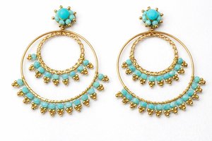 Bohemian Blue Orange Hemp Rope Triangular Drop <b>Earrings</b> Women's Gold Plated Party Fashion Jewelry - Product Image 5