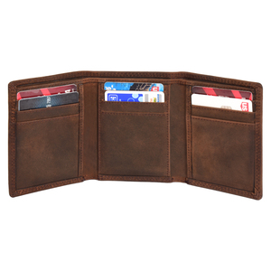 Cartera tríptica de cuero marrón vintage para hombre, tarjetero delgado, con múltiples ranuras para efectivo, monedero compacto plegable para uso diario, viajes y transporte. - Product Image 2