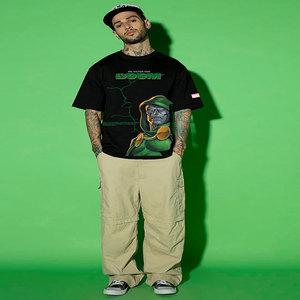 Camiseta de manga corta con hombros descubiertos holgada de tendencia de moda transpirable de secado rápido de algodón de Color sólido para hombre - Product Image 1