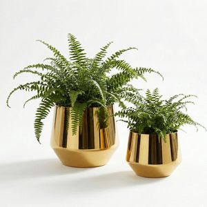 Iron Modern <b>Brushed</b> Gold Metal Planter Bowl Decorative Flower Pot for Indoor <b>Outdoor</b> Use Set of 2 - Product Image 1