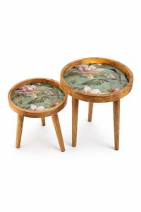 Modern <b>Round</b> Faux Wood Nightstand Natural Finish Side <b>Table</b> for Bedroom Living Room <b>Small</b> Space Furniture - Product Image 3
