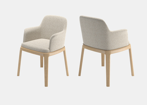 Chaise de salle à manger scandinave rembourrée avec structure en teck massif, fauteuil moderne minimaliste en tissu - Product Image 4