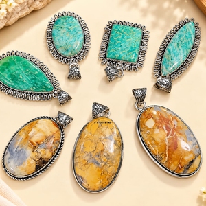 Pendentifs en pierre d'Amazonite naturelle et agate, pierres précieuses en cristal, artisanat écologique fait main en argent électroplaqué, pierres semi-précieuses F - Product Image 1