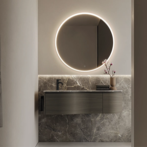 Meuble-lavabo de salle de bain moderne de luxe personnalisé JY Project avec tiroirs, à poser au sol, en panneau mélaminé, facile à nettoyer pour la maison, l'hôtel, la villa - Product Image 3