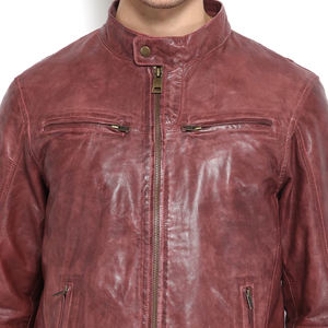 <b>Professional</b> High Quality <b>Light</b> Weight Best Design Customized Logo Printing Men Sheep Skin Leather Canvas Stand Collar Jacket - Product Image 4