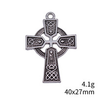 Colgante de nudo celta con cruz de 40x27mm, de aleación de zinc plateado envejecido, con anillo, para collar de rosario de fe