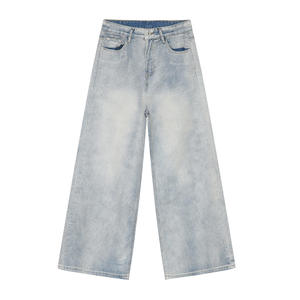 New Men's Fashion Wash Loose Flared Denim Jeans Vintage Washed Oversized Jean <b>Trousers</b> - Product Image 2
