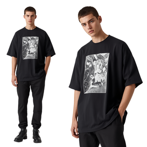 Camiseta de Manga Corta para Hombre, Estilo Holgado, Cuello Redondo, Estampado Gráfico en la Parte Delantera, Suave, 220g, 100% Algodón, Moda Urbana - Product Image 2