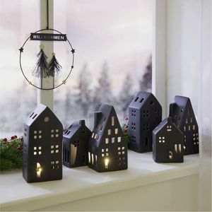 Modern Black Metal House Candle Holder <b>Set</b> Nordic Decorative Iron <b>Lanterns</b> for Tabletop Christmas Decor Wholesale Home Ornaments - Product Image 2