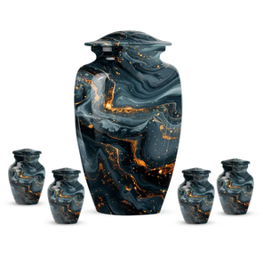 Modern Blue Abstract Aluminium Urn Round <b>Keepsake</b> <b>Ashes</b> Vase Metal Memorial Sympathy Decor - Product Image 5