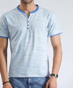 Nouveau design T-shirt polo homme à manches courtes bleu clair Henley en coton et polyester tendance avec col boutonné Vente en gros Streetwear - Product Image 4