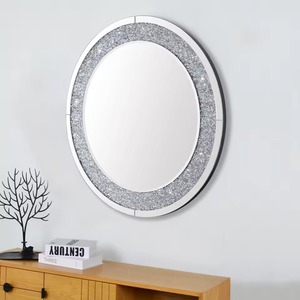 Luxury Round Crystal Wall <b>Mirror</b> With <b>Silver</b> Mirrored Frame Sparkling Decorative Hanging <b>Mirror</b> from REHMAN CRAFT - Product Image 3