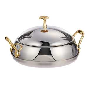 Cacerola Premium de Cobre Handi, Olla Tradicional India para Servir, Calentador de Alimentos con Base, Asas de Latón Antiguo, Tapa a Juego - Product Image 3