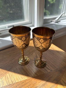 Most Running Round Metal Wine <b>Glass</b> For Party 2 Pieces Customizable Handmade Brass <b>Goblet</b> With Embossed Vintage Design - Product Image 4