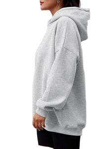 Sweat à capuche surdimensionné pour femme personnalisé en gros Manches longues Gris chiné Logo brodé 3D Imprimé Strass 100% coton Streetwear - Product Image 4