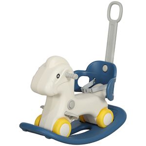 Cavallo a dondolo 4-in-1 per bambini da 2 a 5 anni con maniglia di spinta rimovibile e tavola di equilibrio, bici senza pedali blu per bambini - Product Image 1
