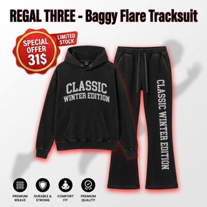 Custom Printed Sun Faded Tracksuit Men <b>Women</b> 450gsm Fleece Cotton Flare Tracksuit Unisex Washed Printed Hoodie Flare <b>Sweatpants</b> - Product Image 1
