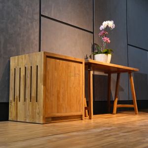 Armoire de salon minimaliste en teck massif avec porte à panneau plat, meuble de rangement écologique et durable pour hôtel et appartement - Product Image 3