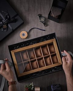 12-Slot Watch <b>Box</b> Watch Display Case with <b>Large</b> Glass Lid Removable Pillows Velvet Lining <b>Gift</b> Idea - Product Image 6