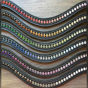 Producto popular Elegante banda de cuero para cejas de caballo en cuero negro de grano superior Diseñado con perlas y cristal Todos los tamaños personalizados - Product Image 2