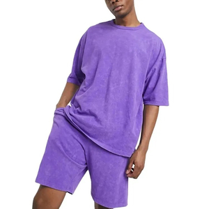 Men's Purple Casual T-Shirt <b>Set</b> Crew Neck <b>Knitted</b> Solid Color Breathable Summer Wear - Product Image 6