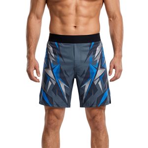 Shorts MMA à motif Cyber Matrix bleu, double couture, tissu flexible, pour hommes, vêtements de sport actifs - Product Image 1