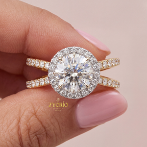 925 Silver Lab Grown Diamond VVS2 Clarity Brilliant Cut Halo Engagement <b>Ring</b> <b>Split</b> Shank Pave Set Bridal Wedding Party 1 CT - Product Image 1