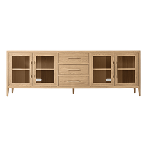 Luxury Modern Solid Teak <b>Sideboard</b> Cabinet Glass Doors and Drawers Midcentury Design <b>Storage</b> Credenza for Living Room - Product Image 1
