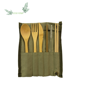 Natural <b>Bamboo</b> Flatware Set Reusable Travel Cutlery Spoon Set Handcrafted in Vietnam - Product Image 4