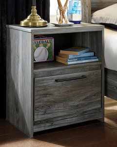 Modern Gray Wood Grain Nightstand with Single Drawer and Open Shelf Metal Handle Bedroom Furniture for bedroom use - Product Image 6