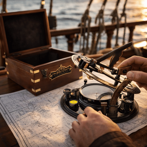 เข็มทิศนาฬิกาแดดทองเหลืองโบราณพร้อมกล่องไม้ |   เข็มทิศโบราณสำหรับการเดินเรือทางทะเล |   ของตกแต่ง ของสะสม ของประดับตกแต่ง - Product Image 3