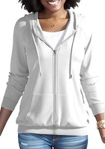 Sweat-shirt d'hiver léger pour femme, couleur unie, ODM, décontracté, fermeture éclair intégrale, avec poches avant, manches longues - Product Image 2