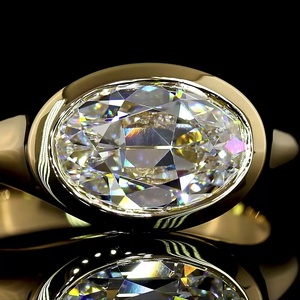 Custom 2ct Horizontal Antique Oval <b>Ring</b> IGI Certified Heavy Gypsy Setting Chunky <b>Dome</b> Band Wedding <b>Ring</b> 14K Gold Plated <b>Ring</b> - Product Image 3
