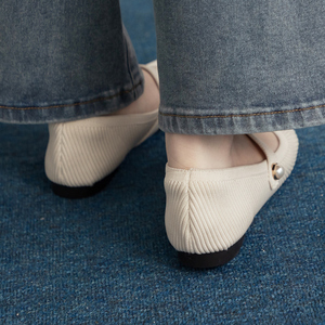 Chaussures plates en tricot extensible pour femmes Ann'S, ballerines confortables, chaussures plates Mary Jane, couleur beige - Product Image 5
